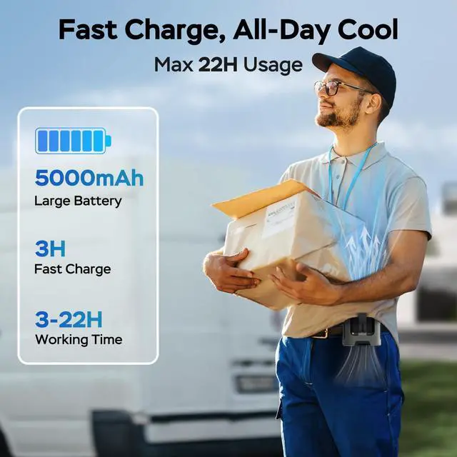Alt view image 4 of 7 - Mini Portable Waist Fan Clip on, Gifts for Father Him Men Dad Husband, 13000RPM Rapid-Cooling Personal Neck Fans, Wearable Shirt Belt Fan for Women Men Outdoor Work Jobsite Travel Camping