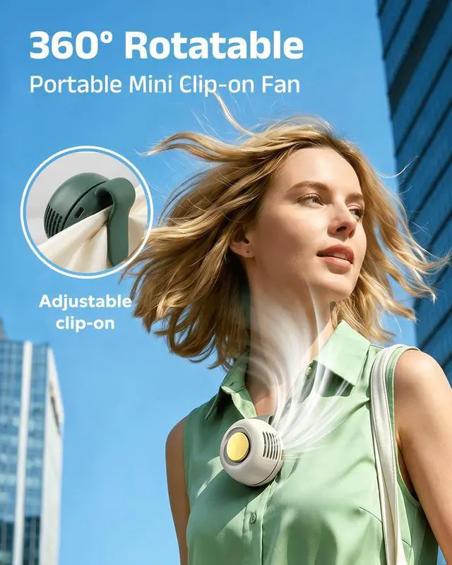 Alt view image 3 of 7 - Portable Silent Mini Bladeless Electric Fan, 360° Rotatable Portable Mini Clip On Fan for Shirt Waist Rechargeable Whirlwind Clip Fan, 3-Speed Personal Fan Clip On for Outdoor,Travel,Home (Beige gold)