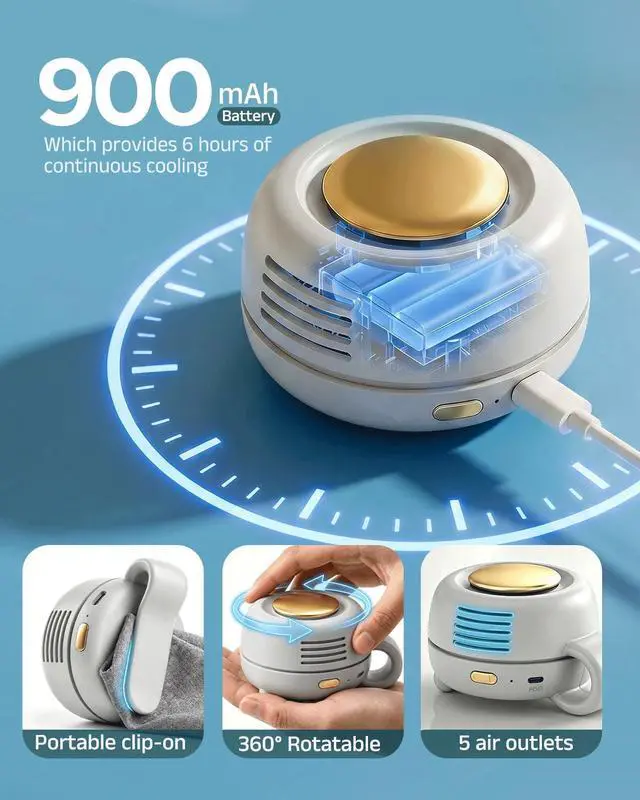 Alt view image 7 of 7 - Portable Silent Mini Bladeless Electric Fan, 360° Rotatable Portable Mini Clip On Fan for Shirt Waist Rechargeable Whirlwind Clip Fan, 3-Speed Personal Fan Clip On for Outdoor,Travel,Home (Beige gold)