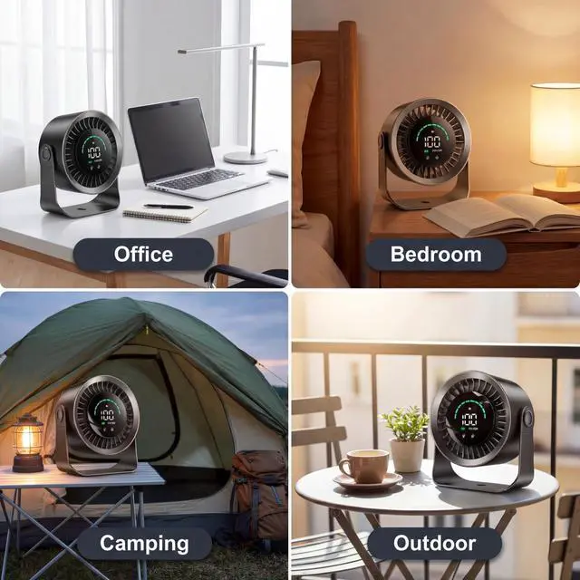Alt view image 6 of 6 - Mini Desk Fan, Small USB Rechargeable Quiet Desktop Fan, Cooling Table Electric Fan with LED Digital Display, 360°Adjustable Tilt for Bedroom, Office & Home (Black)
