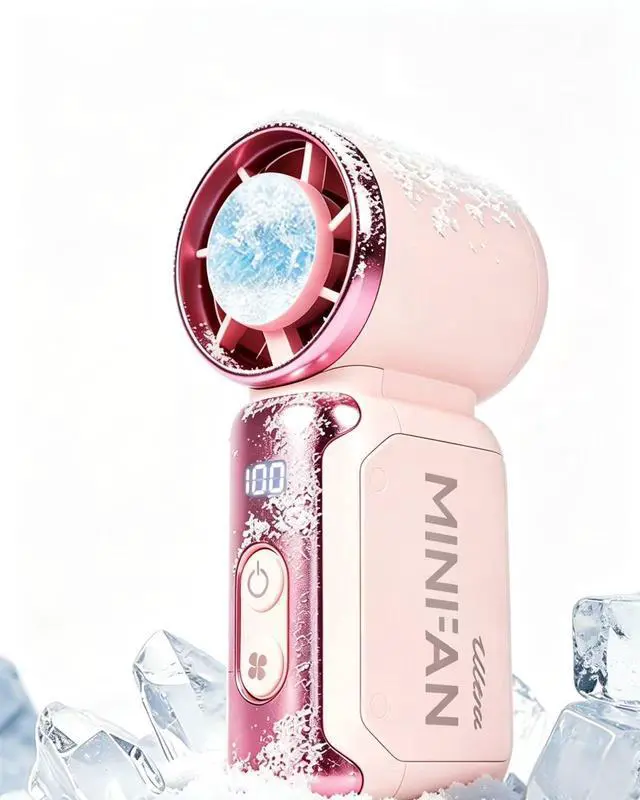 Main image of Portable Handheld Mini Fan with Ice Cooler, Speed (1-199), with LED Display, USB Rechargeable Personal Fan Small Pocket Fans for Travel/Outdoor/Home/Office (PINK)
