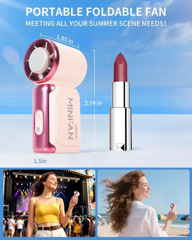 Alt view image 2 of 3 - Portable Handheld Mini Fan with Ice Cooler, Speed (1-199), with LED Display, USB Rechargeable Personal Fan Small Pocket Fans for Travel/Outdoor/Home/Office (PINK)