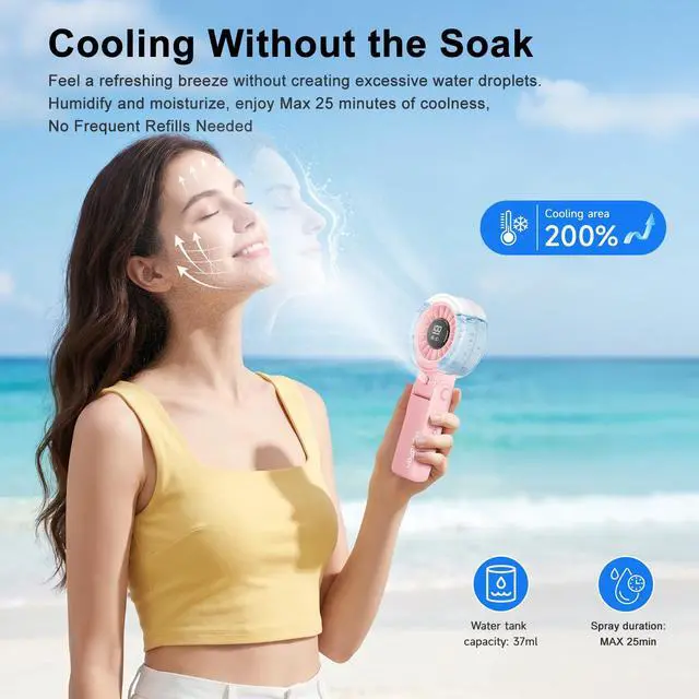 Alt view image 2 of 7 - 4000mAh Handheld Turbo Misting Fan, 100 levels Adjustable High Speed Mister Fan, Portable Spray Water Mist Fans, Foldable Mini Hand Fans for Summer Beach Travel Concerts Disney(Pink)