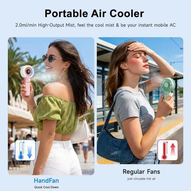 Alt view image 3 of 7 - 4000mAh Handheld Turbo Misting Fan, 100 levels Adjustable High Speed Mister Fan, Portable Spray Water Mist Fans, Foldable Mini Hand Fans for Summer Beach Travel Concerts Disney(Pink)