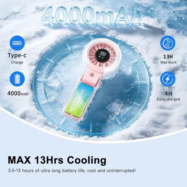 Alt view image 6 of 7 - 4000mAh Handheld Turbo Misting Fan, 100 levels Adjustable High Speed Mister Fan, Portable Spray Water Mist Fans, Foldable Mini Hand Fans for Summer Beach Travel Concerts Disney(Pink)