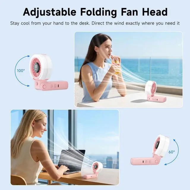 Alt view image 5 of 7 - 4000mAh Handheld Turbo Misting Fan, 100 levels Adjustable High Speed Mister Fan, Portable Spray Water Mist Fans, Foldable Mini Hand Fans for Summer Beach Travel Concerts Disney(Pink)
