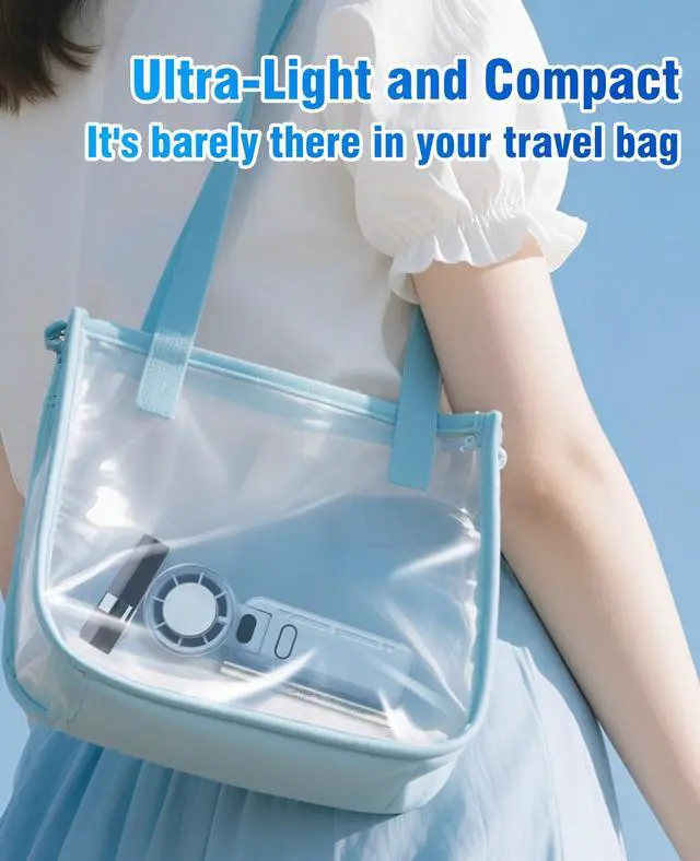 Alt view image 7 of 7 - Portable Handheld Turbo Fan, Foldable Mini Fan with Ice Cooler, 5 Speed Wind, 12 Hrs Cooling, 3600mAh Rechargeable, Digital Display, Personal Fans for Travel/Outdoor/Camping (Light Blue)