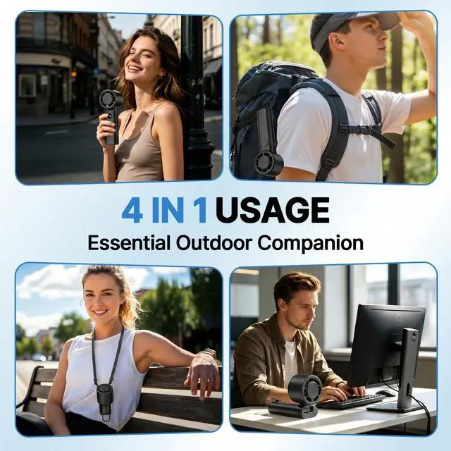 Alt view image 2 of 7 - Foldable Handheld Portable Fan, Small but Efficient, Long-Runtime, Rechargeable Outdoor Mini Cooling Fan, Battery Powered Portable Cooling, 5-Speed, Summer Beach Essentials for Travel (Black)