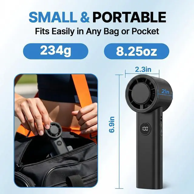Alt view image 3 of 7 - Foldable Handheld Portable Fan, Small but Efficient, Long-Runtime, Rechargeable Outdoor Mini Cooling Fan, Battery Powered Portable Cooling, 5-Speed, Summer Beach Essentials for Travel (Black)