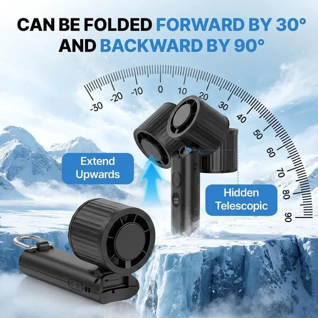 Alt view image 6 of 7 - Foldable Handheld Portable Fan, Small but Efficient, Long-Runtime, Rechargeable Outdoor Mini Cooling Fan, Battery Powered Portable Cooling, 5-Speed, Summer Beach Essentials for Travel (Black)
