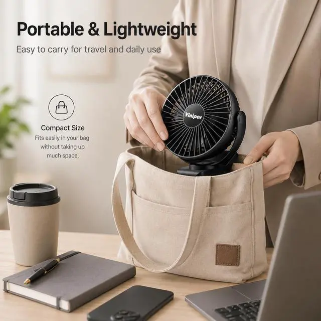 Alt view image 5 of 7 - 6 inch Rechargeable Clip on Fan, 5000mah Battery Desk Fan : 360° Rotation & 3 Speeds Strong Wind Portable Fan, 8-30 Working Hours, Quiet and Powerful (Black)