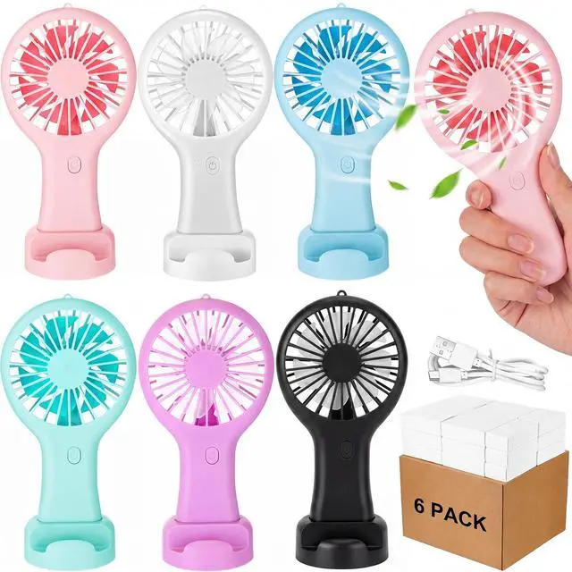 Main image of 6 Pack Powerful Mini Handheld Fan Bulk 3 Speed USB Rechargeable Small Desk Fan Summer Gift for Wedding Beach Outdoor Women Eyelash (White,Pink,Blue,Green,Purple,Black)