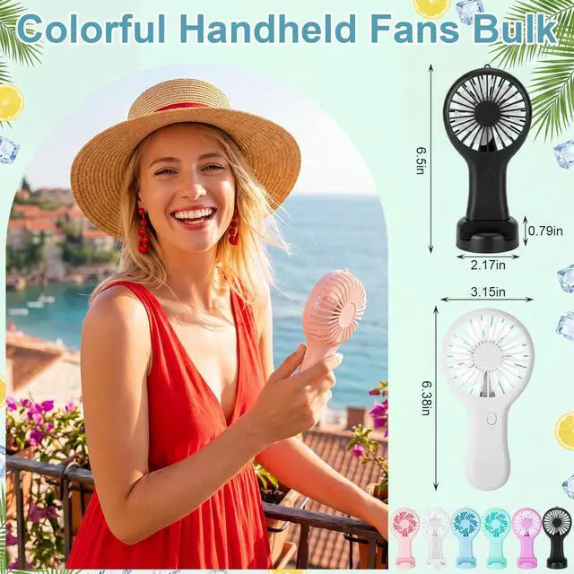 Alt view image 2 of 7 - 6 Pack Powerful Mini Handheld Fan Bulk 3 Speed USB Rechargeable Small Desk Fan Summer Gift for Wedding Beach Outdoor Women Eyelash (White,Pink,Blue,Green,Purple,Black)