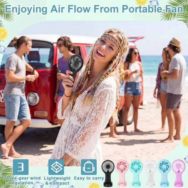 Alt view image 4 of 7 - 6 Pack Powerful Mini Handheld Fan Bulk 3 Speed USB Rechargeable Small Desk Fan Summer Gift for Wedding Beach Outdoor Women Eyelash (White,Pink,Blue,Green,Purple,Black)