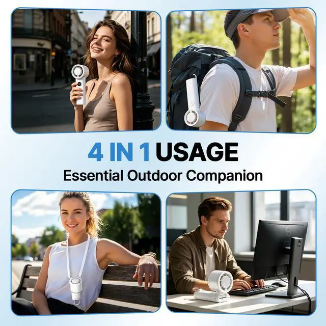 Alt view image 2 of 7 - Portable Handheld Foldable Personal Fan, Small but Efficient, Long-Runtime, Outdoor Mini Rechargeable Cooling Fan, Battery Powered Portable Cooling, 5-Speed, Summer Accessory for Travel(White)