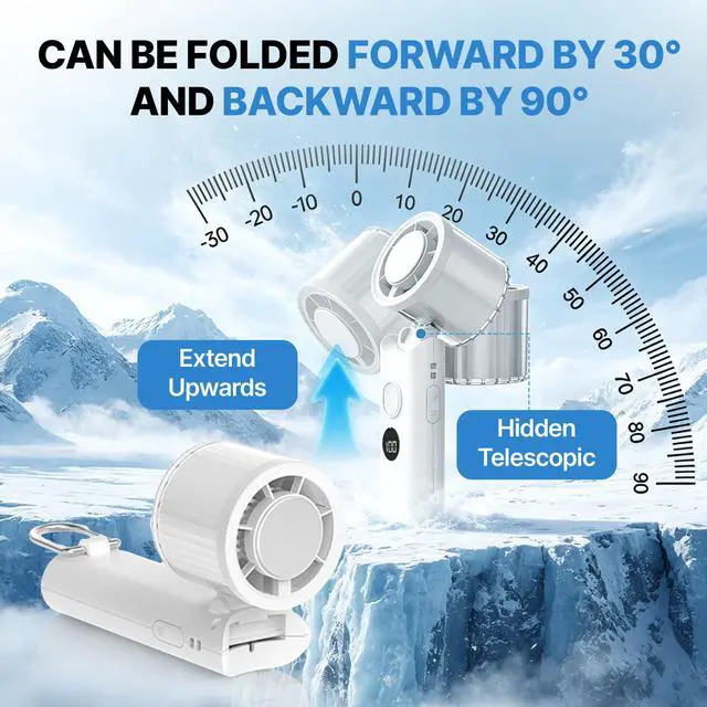 Alt view image 3 of 7 - Portable Handheld Foldable Personal Fan, Small but Efficient, Long-Runtime, Outdoor Mini Rechargeable Cooling Fan, Battery Powered Portable Cooling, 5-Speed, Summer Accessory for Travel(White)