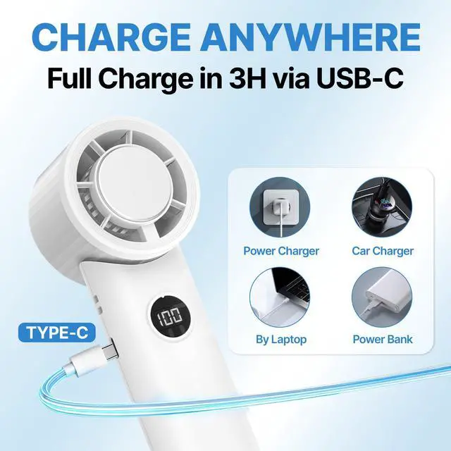 Alt view image 6 of 7 - Portable Handheld Foldable Personal Fan, Small but Efficient, Long-Runtime, Outdoor Mini Rechargeable Cooling Fan, Battery Powered Portable Cooling, 5-Speed, Summer Accessory for Travel(White)