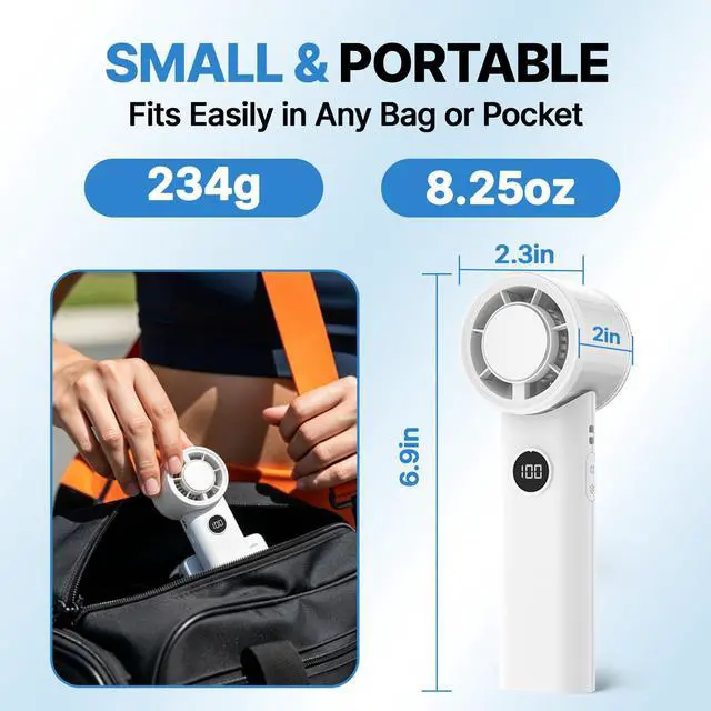 Alt view image 4 of 7 - Portable Handheld Foldable Personal Fan, Small but Efficient, Long-Runtime, Outdoor Mini Rechargeable Cooling Fan, Battery Powered Portable Cooling, 5-Speed, Summer Accessory for Travel(White)