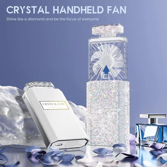 Alt view image 2 of 6 - Lady Rechargeable Personal Fan with 3 Speeds, Quiet Portable Mini Cooling Desk Electric Fan - White Rhinestones