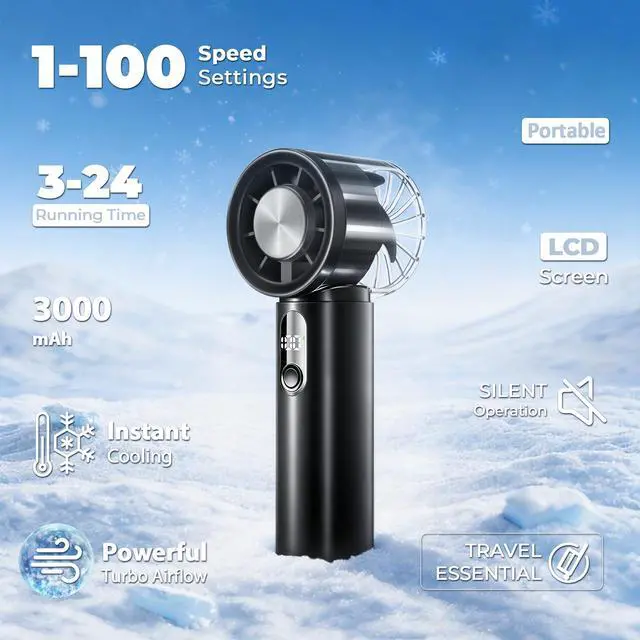 Alt view image 5 of 7 - 2026 Portable Handheld Fan with Ice Cooling, 5 Gear Strong Airflow, 3000mAh Rechargeable Battery, 20000RPM Powerful Mini Turbo Fan, Up to 12Hrs, Personal Fan for Travel, Outdoor, Makeup(Black)