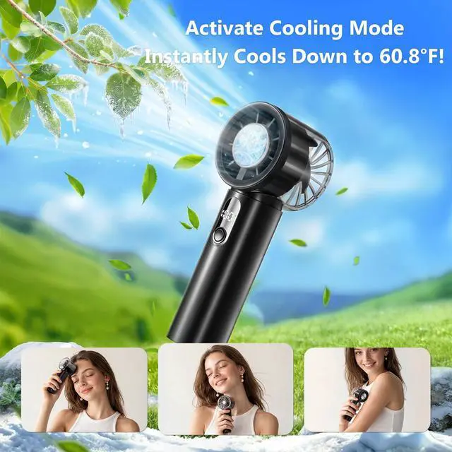 Alt view image 4 of 7 - 2026 Portable Handheld Fan with Ice Cooling, 5 Gear Strong Airflow, 3000mAh Rechargeable Battery, 20000RPM Powerful Mini Turbo Fan, Up to 12Hrs, Personal Fan for Travel, Outdoor, Makeup(Black)