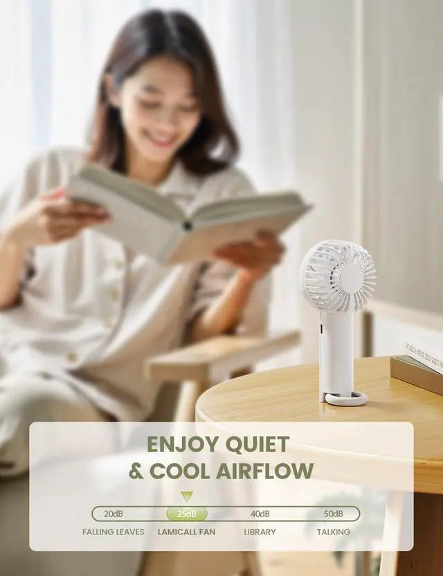 Alt view image 2 of 7 - Mini Portable Fan, 3 Speed Handheld Fan, Rechargeable Battery Personal Fan Makeup Eyelash Dryer Small Desk Fan for Travel Office Outdoor Women Men Cute Design-White