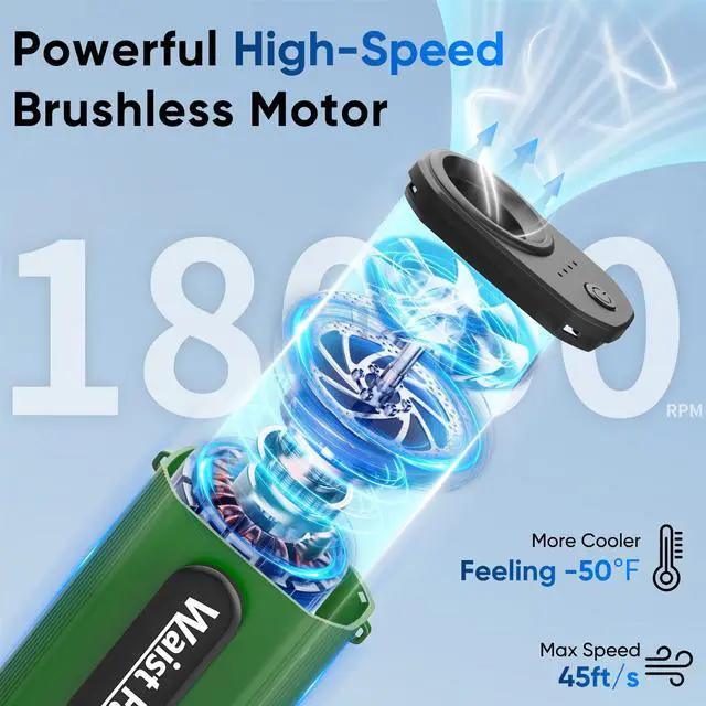 Alt view image 3 of 7 - Portable Waist Fan, 4 Speed 18000RPM Strong Airflow, Rechargeable Personal Neck Fan Up to 20H Runtime, Hands-Free Hanging Personal Waist Fan with Dual-Sided Clip for Traveling Camping Jobsite