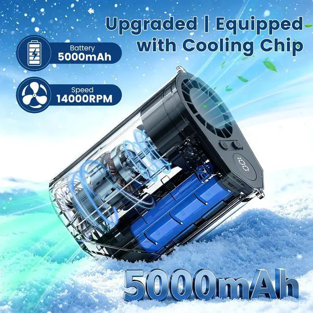 Alt view image 4 of 7 - 2026 Portable Waist Fan Clip on, 14000RPM Strong Airflow Rechargeable Neck Fan, Mini Fan Hands-Free with 5 Speeds & 26H Working Time for Outdoor, Indoor, Jobsite, Camping, GreigeDeep Gray