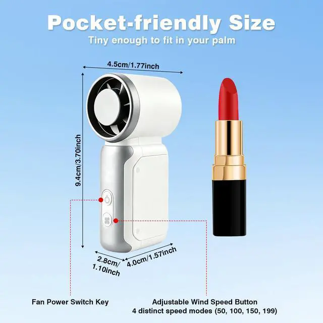 Alt view image 4 of 7 - Portable Handheld Fan, 22000 RPM Small Personal Fan with 4 Adjustable Speeds & LED Display, Lightweight Mini Fan with Detachable Lanyard for Travel, Office, Outdoor Activities