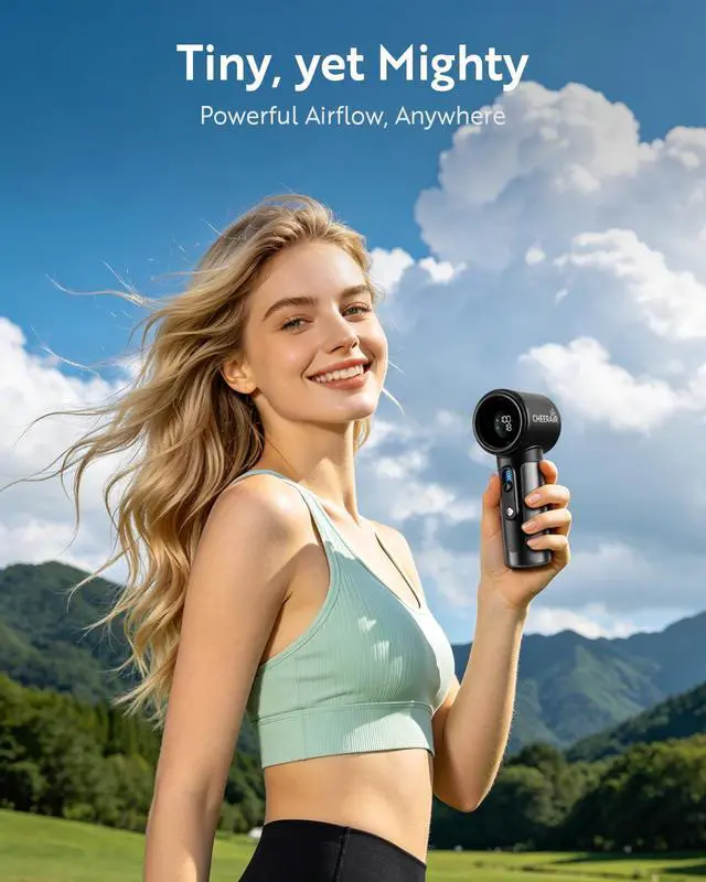 Alt view image 2 of 7 - Handheld Portable Fan, Adjustable Speed Powerful Mini Personal Fan, Rechargeable 5000mAh Battery Up to 18 Hours Runtime, Pocket Turbo Fan with Smart LED Display for Travel, Office, Outdoor