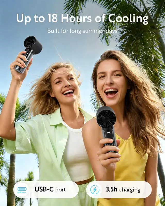 Alt view image 3 of 7 - Handheld Portable Fan, Adjustable Speed Powerful Mini Personal Fan, Rechargeable 5000mAh Battery Up to 18 Hours Runtime, Pocket Turbo Fan with Smart LED Display for Travel, Office, Outdoor