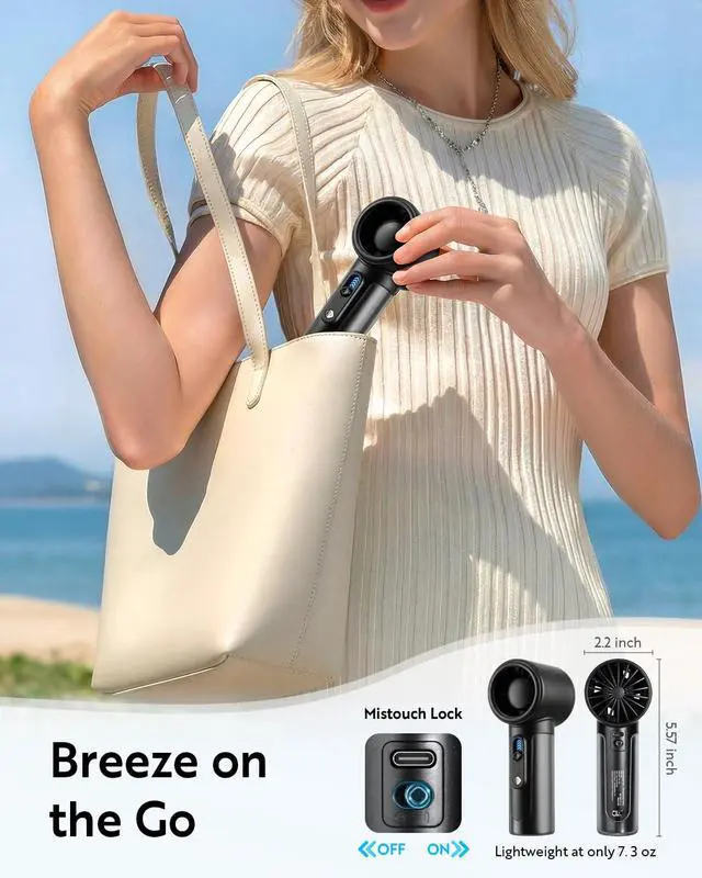 Alt view image 5 of 7 - Handheld Portable Fan, Adjustable Speed Powerful Mini Personal Fan, Rechargeable 5000mAh Battery Up to 18 Hours Runtime, Pocket Turbo Fan with Smart LED Display for Travel, Office, Outdoor