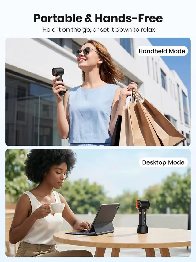 Alt view image 7 of 7 - 5000mAh Portable Handheld Fan, 15000 RPM High Speed Mini Personal Turbo Fan, 5 Speeds, LED Display, USB-C Rechargeable Small Desk Fan for Travel Outdoor Makeup