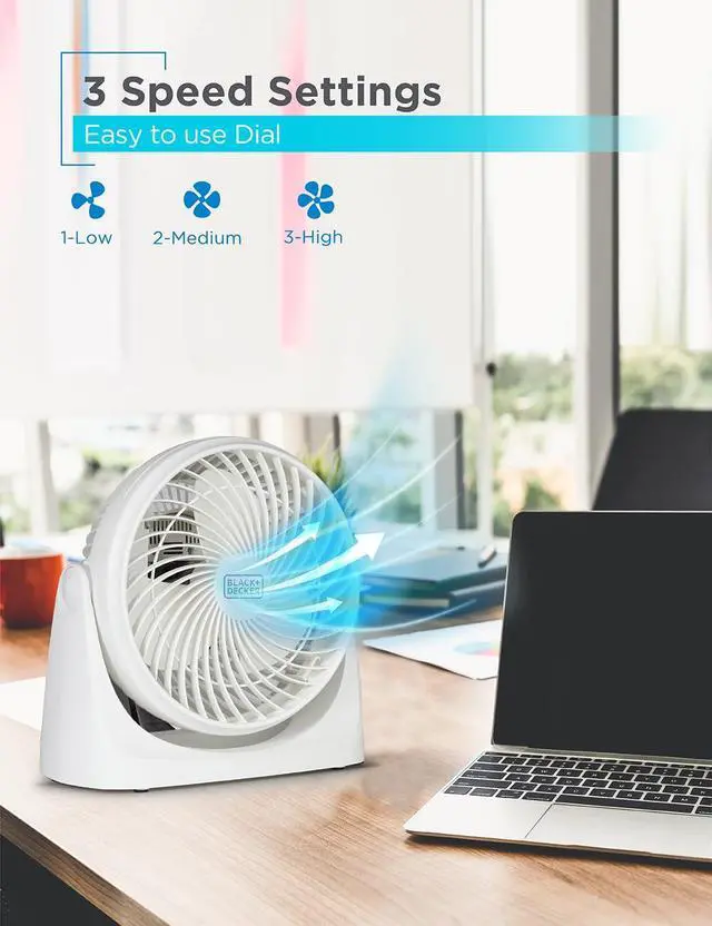 Alt view image 3 of 7 - 7-Inch Portable Turbo Fan, 3-Speed Settings, BFTU107W, White