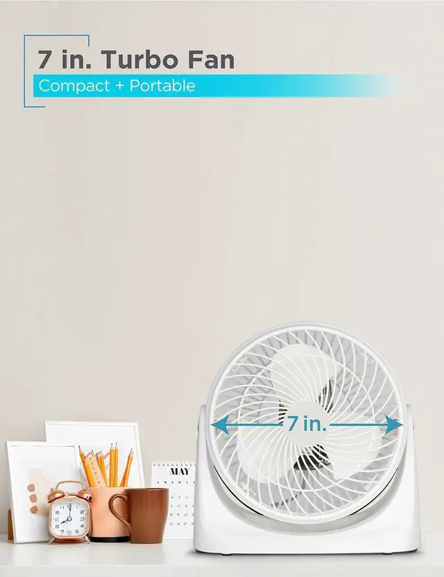 Alt view image 2 of 7 - 7-Inch Portable Turbo Fan, 3-Speed Settings, BFTU107W, White