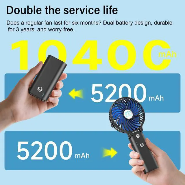 Alt view image 3 of 7 - 10400mAh Portable Handheld Fan, 40Hrs Long-Lasted Hand Fan Rechargeable, Mini Personal Fans Foldable, Heavy Duty Battery Fans for Travel Beach Concerts Cruise Makeup(Blue Blade)