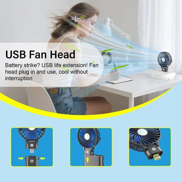 Alt view image 4 of 7 - 10400mAh Portable Handheld Fan, 40Hrs Long-Lasted Hand Fan Rechargeable, Mini Personal Fans Foldable, Heavy Duty Battery Fans for Travel Beach Concerts Cruise Makeup(Blue Blade)