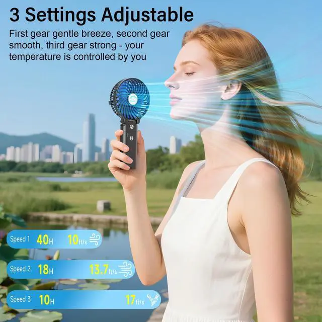 Alt view image 5 of 7 - 10400mAh Portable Handheld Fan, 40Hrs Long-Lasted Hand Fan Rechargeable, Mini Personal Fans Foldable, Heavy Duty Battery Fans for Travel Beach Concerts Cruise Makeup(Blue Blade)