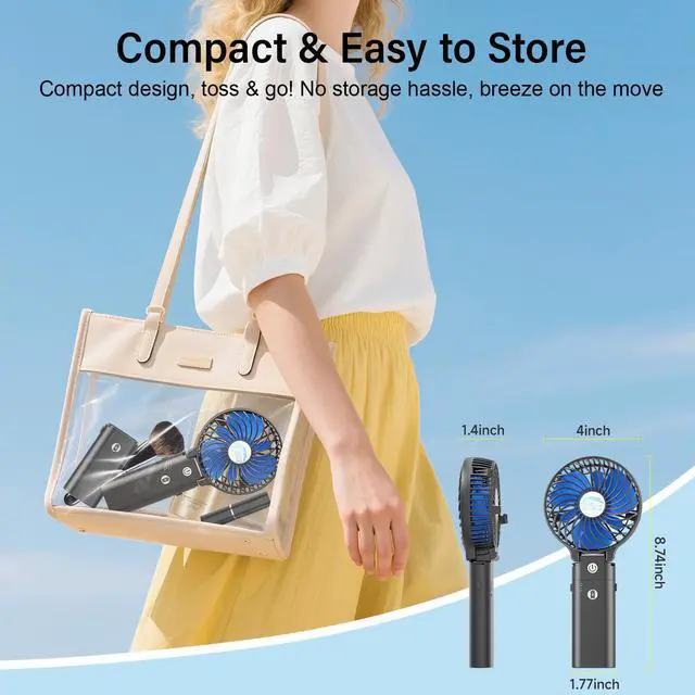 Alt view image 7 of 7 - 10400mAh Portable Handheld Fan, 40Hrs Long-Lasted Hand Fan Rechargeable, Mini Personal Fans Foldable, Heavy Duty Battery Fans for Travel Beach Concerts Cruise Makeup(Blue Blade)