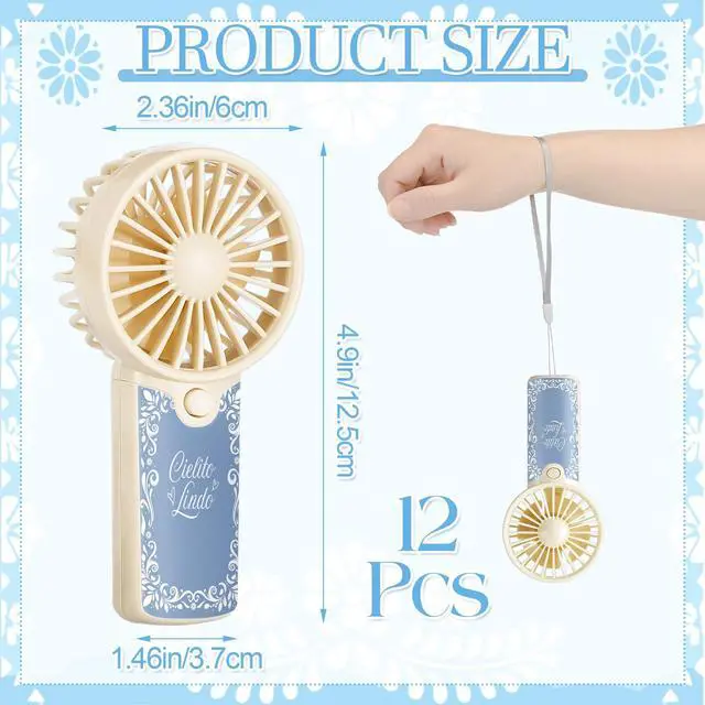Alt view image 2 of 7 - 12 Pcs Mexican Mini Handheld Fans Bulk Gifts De Barro Cooling Handle Fans Cielito Lindo Party Decorations for Guest Wedding Baby Shower Birthday Supplies, Battery Not Included(Blue)