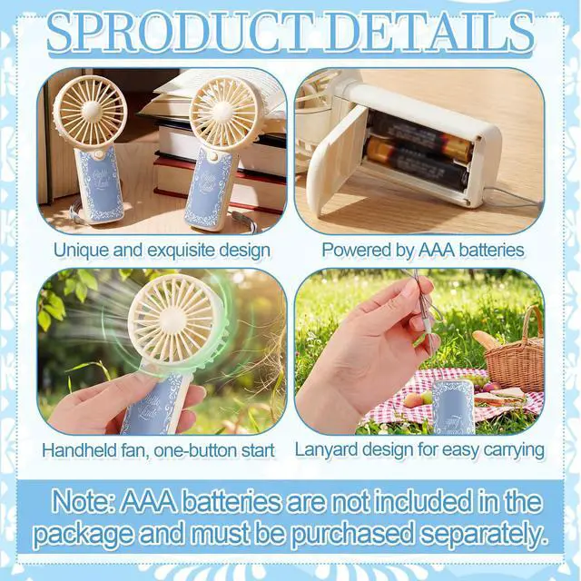 Alt view image 3 of 7 - 12 Pcs Mexican Mini Handheld Fans Bulk Gifts De Barro Cooling Handle Fans Cielito Lindo Party Decorations for Guest Wedding Baby Shower Birthday Supplies, Battery Not Included(Blue)