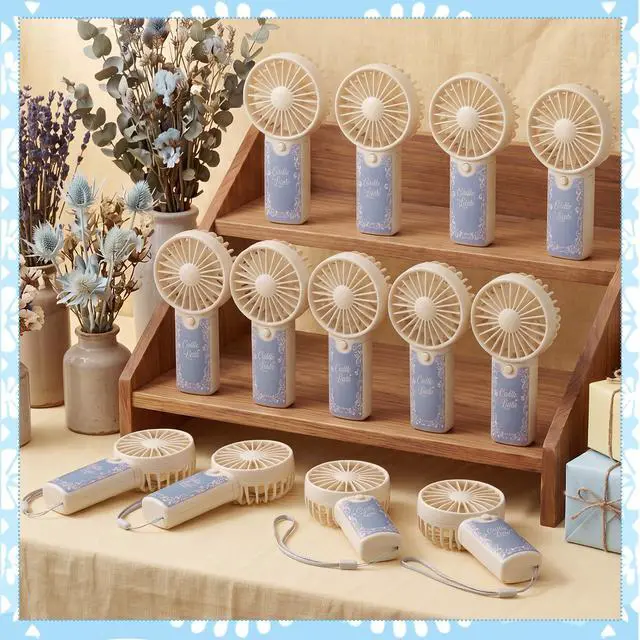 Alt view image 5 of 7 - 12 Pcs Mexican Mini Handheld Fans Bulk Gifts De Barro Cooling Handle Fans Cielito Lindo Party Decorations for Guest Wedding Baby Shower Birthday Supplies, Battery Not Included(Blue)
