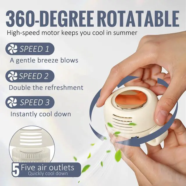Alt view image 2 of 6 - Portable Silent Mini Bladeless Fan Clip On, 3-Speed Personal Fan with Secure Grip, 25dB Ultra Quiet, 360° Rotatable, USB Rechargeable Clip Fan for Waist, Shirt, Stroller, Travel, Office & Outdoor