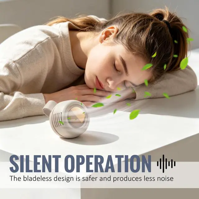 Alt view image 3 of 6 - Portable Silent Mini Bladeless Fan Clip On, 3-Speed Personal Fan with Secure Grip, 25dB Ultra Quiet, 360° Rotatable, USB Rechargeable Clip Fan for Waist, Shirt, Stroller, Travel, Office & Outdoor