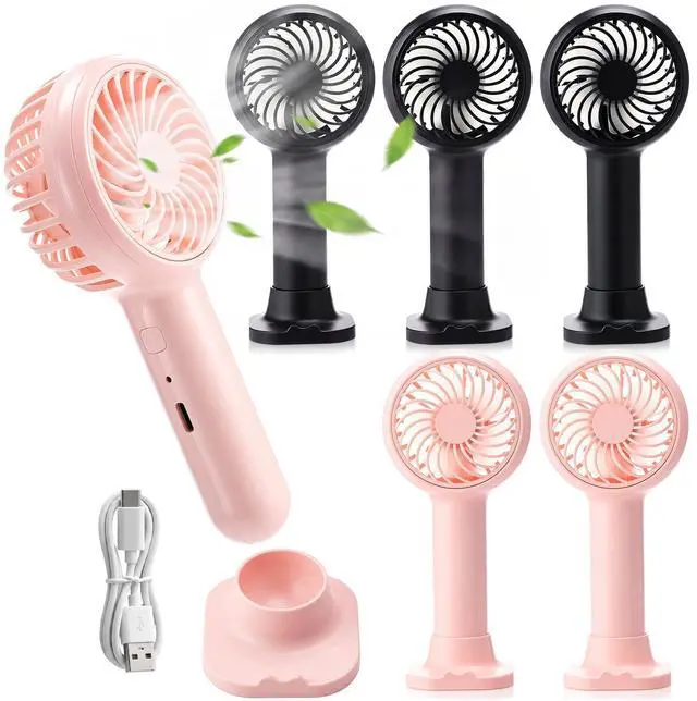 Main image of 6 Pcs Mini Handheld Fan 3 Speed Powerful Portable Fans Cute USB Rechargeable Fans Personal Battery Operated Fan with Desktop Base for Makeup Eyelash Travel Beach Office Desk(Pink, Black)