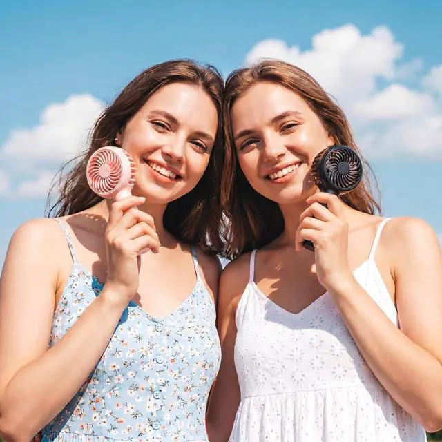 Alt view image 5 of 7 - 6 Pcs Mini Handheld Fan 3 Speed Powerful Portable Fans Cute USB Rechargeable Fans Personal Battery Operated Fan with Desktop Base for Makeup Eyelash Travel Beach Office Desk(Pink, Black)