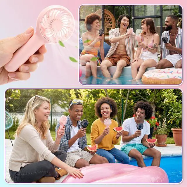 Alt view image 7 of 7 - 6 Pcs Mini Handheld Fan 3 Speed Powerful Portable Fans Cute USB Rechargeable Fans Personal Battery Operated Fan with Desktop Base for Makeup Eyelash Travel Beach Office Desk(Pink, Black)
