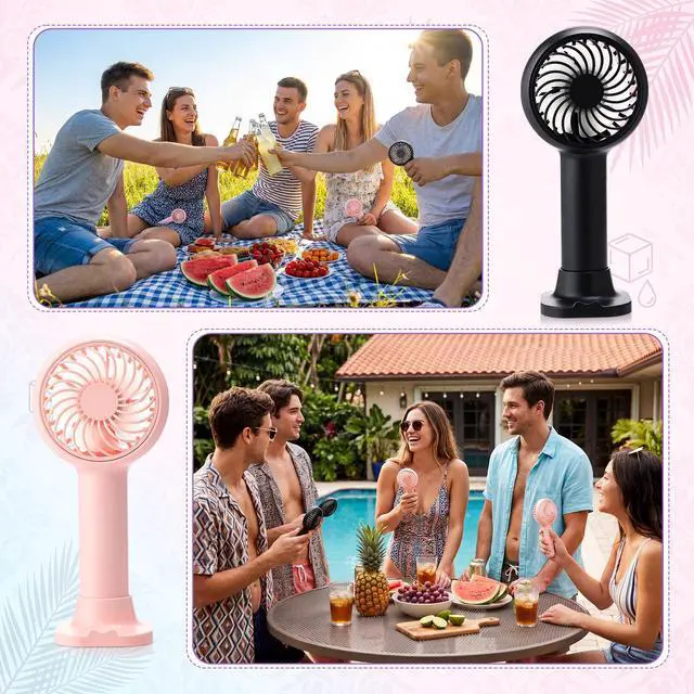 Alt view image 6 of 7 - 6 Pcs Mini Handheld Fan 3 Speed Powerful Portable Fans Cute USB Rechargeable Fans Personal Battery Operated Fan with Desktop Base for Makeup Eyelash Travel Beach Office Desk(Pink, Black)