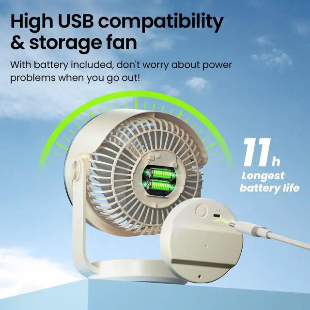 Alt view image 5 of 7 - Quiet Desk Fan for Bedroom, Battery Powered Personal Fan Portable