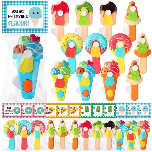 Main image of 24 Pack Mini Portable Fans with Cards Gifts Cute Animal Fruit Ice Cream Handheld Press Cooling Fans for Summer Birthday Party End of the Year Pool Outdoor Activity Prize Exchange(Ice Cream)